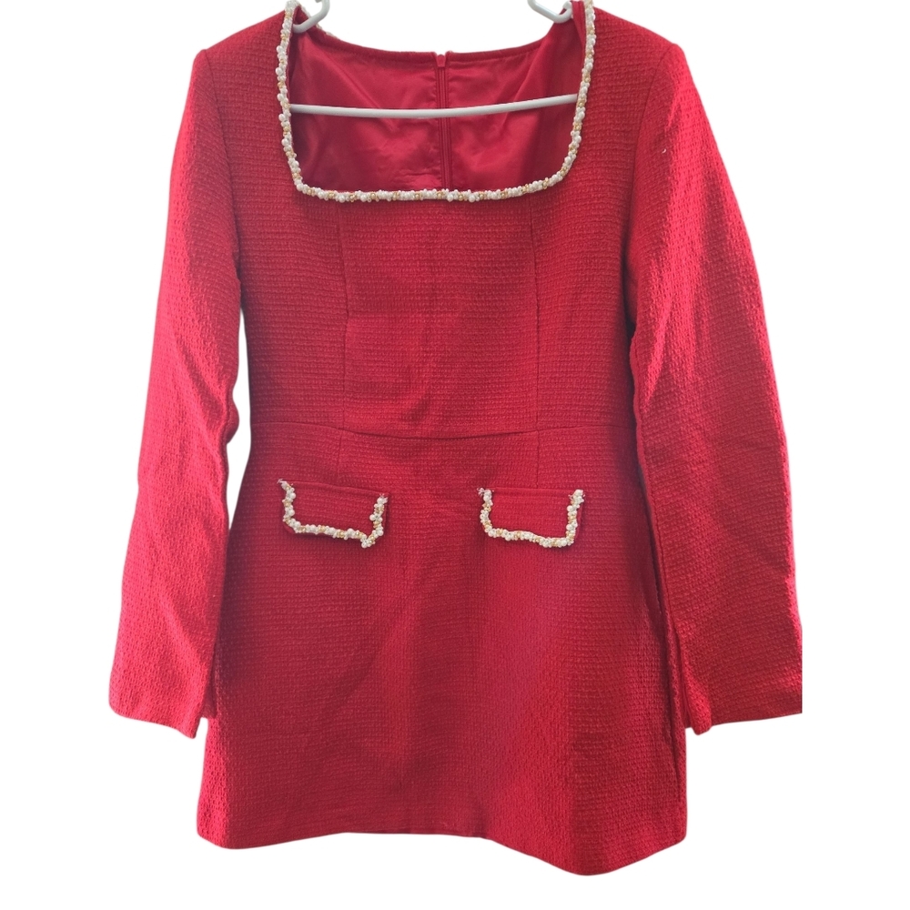 Elegant Red Mini Dress SZ S - Picture 2 of 6